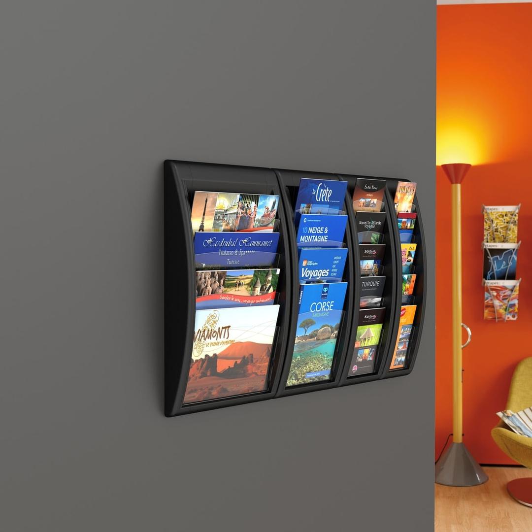 Trieur mural Quick Fit PAPERFLOW A4, 4 cases, noir, trois modules juxtaposés au mur