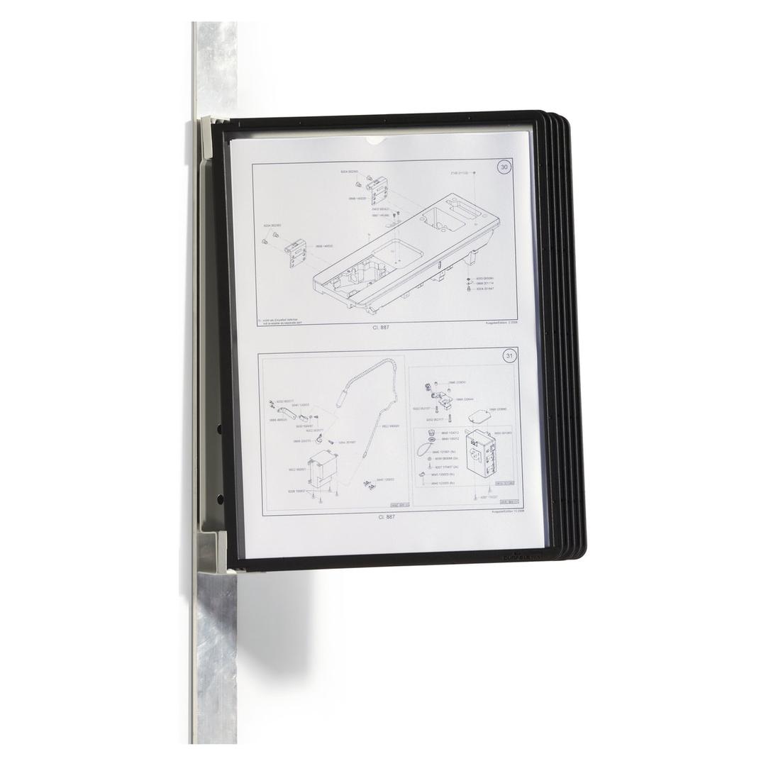 Porte document A4 magnétique DURABLE VARIO à 5 pochettes noires sur un montant métallique