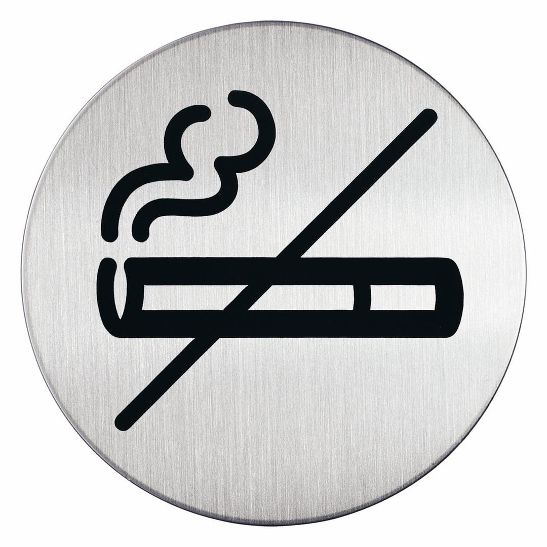 Plaque zone non-fumeurs DURABLE 4911 ronde en inox brossé, cigarette barrée noire
