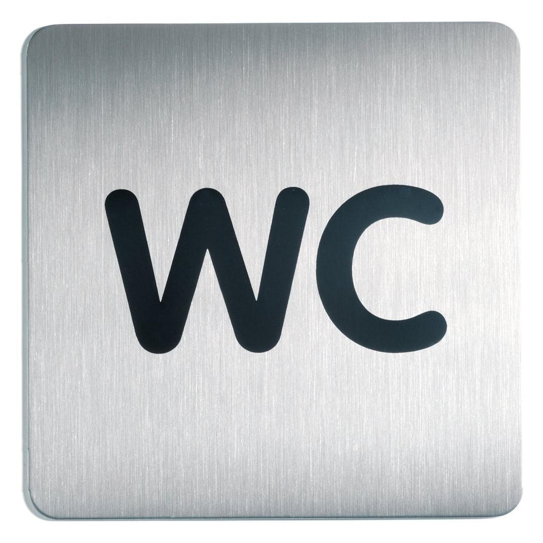 Plaque WC DURABLE 4957 carrée en inox brossé, lettres WC noires