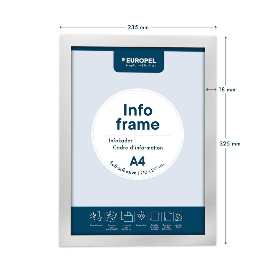 Cadre adhésif EUROPEL INFO FRAME argent, A4, avec ses dimensions