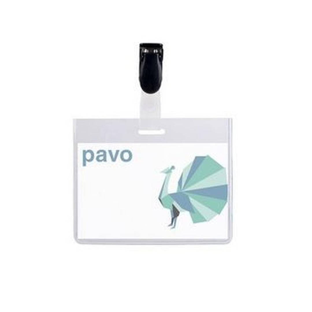 Porte badge de sécurité pavo, bande du clip passée dans la fente