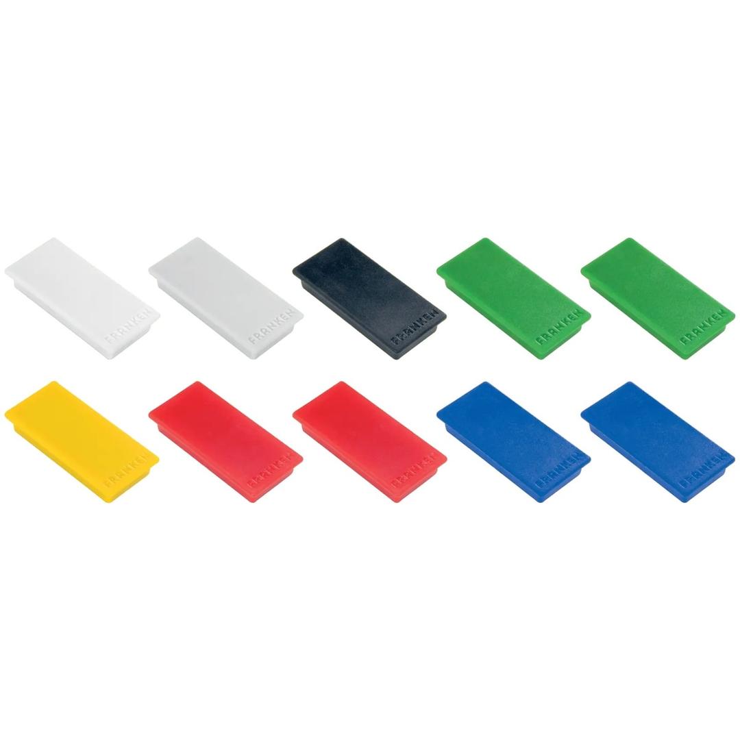 Boîte de 10 aimants rectangulaires FRANKEN 50 x 23 mm, couleurs assorties