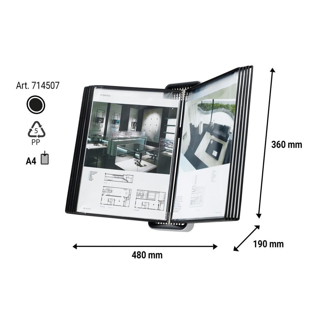 Cotes du porte document mural VEO : 480 x 190 x 360 mm