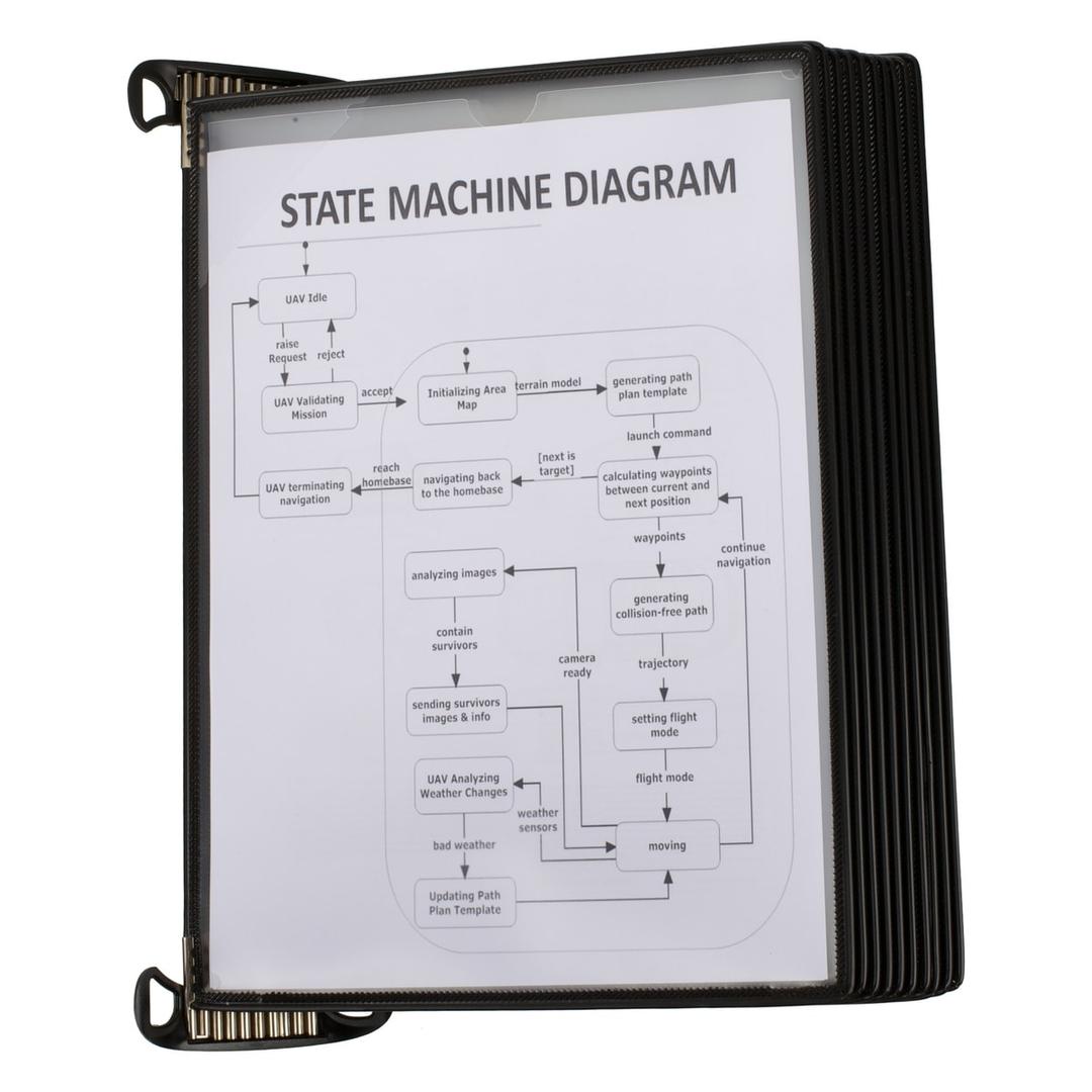 Porte document A4 mural djois PRO à 10 poches noires sur profilé aluminium