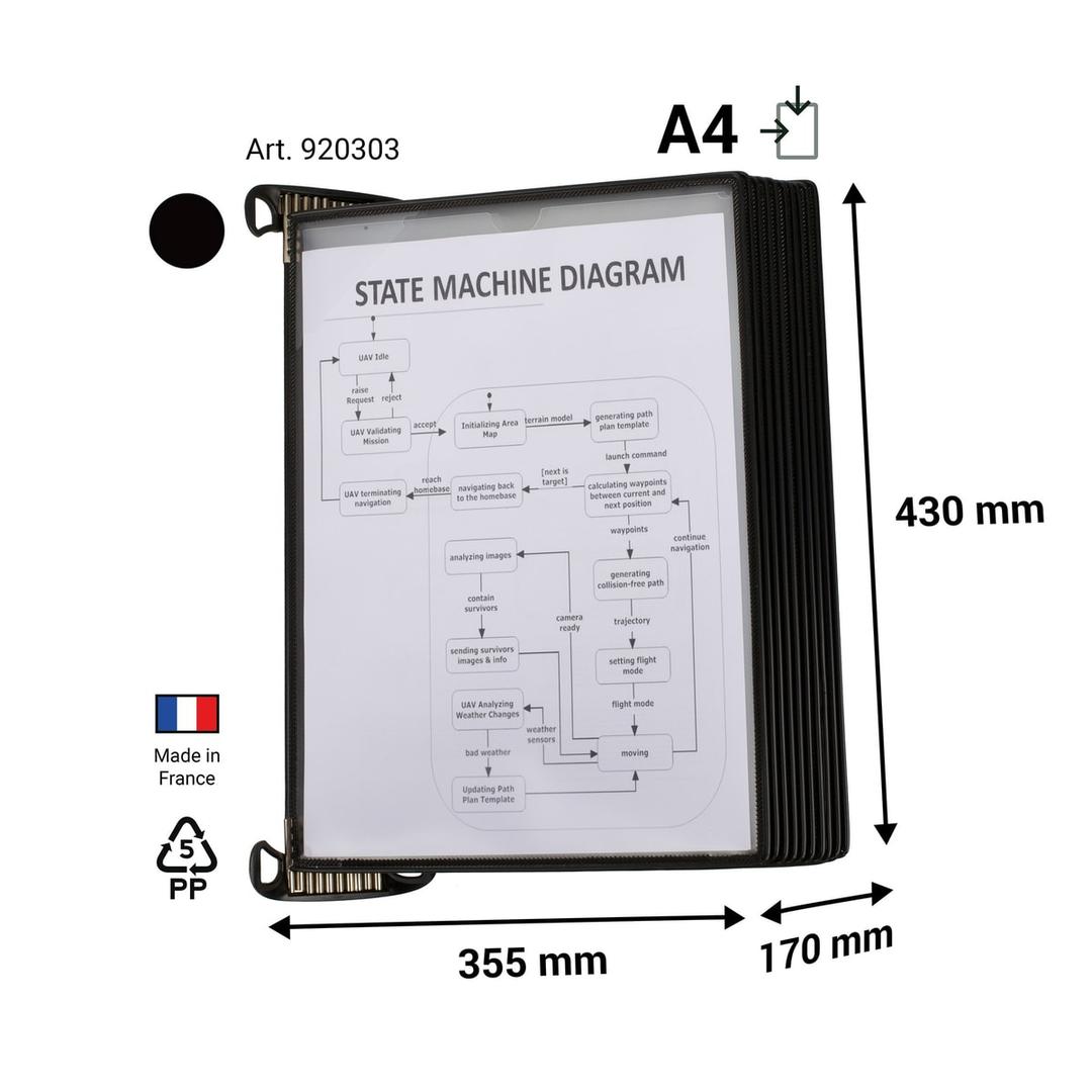 Cotes du porte document mural PRO : 355 x 170 x 430 mm