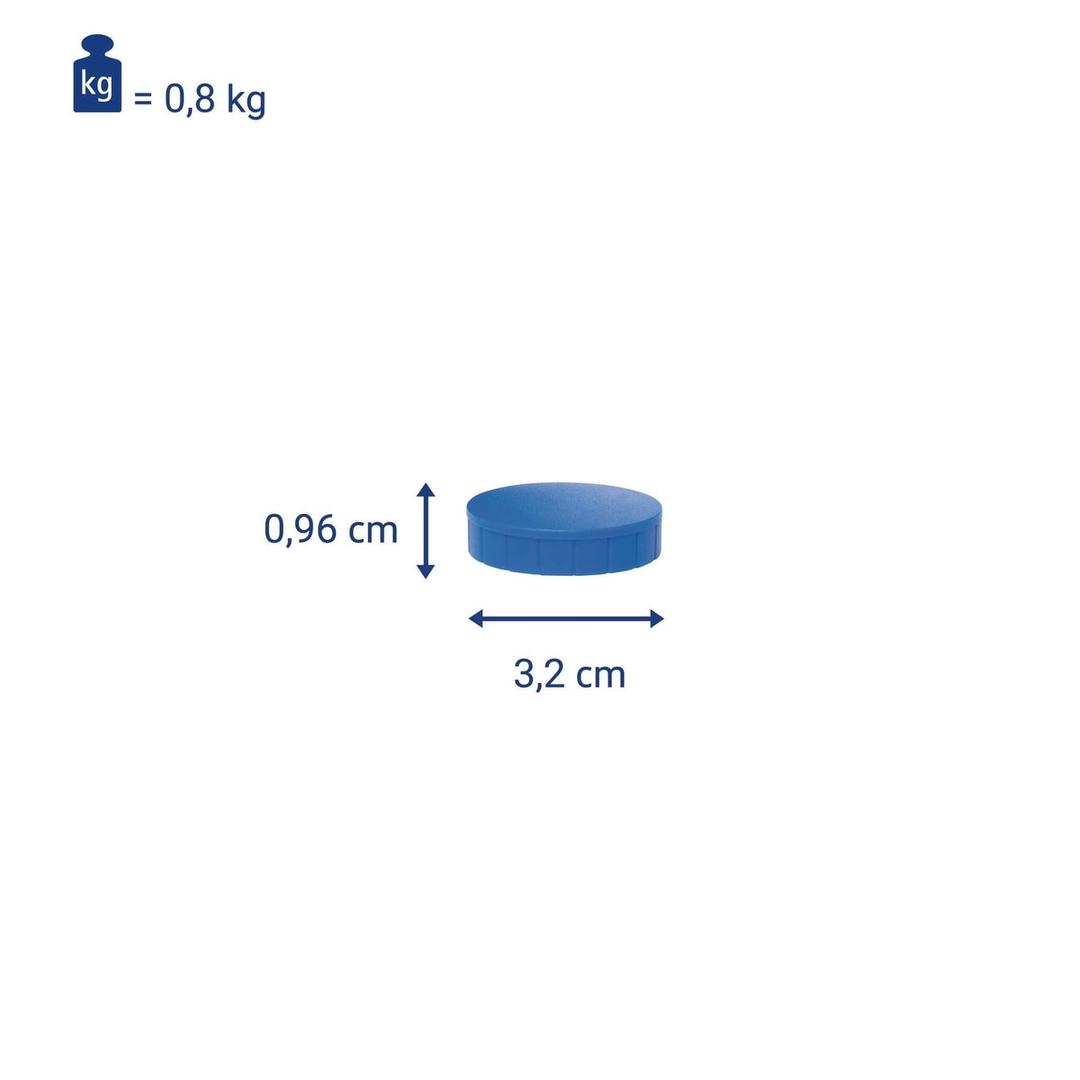Cotes de l'aimant MAUL MAULsolid : 32 mm de diamètre, 9,6 mm de haut, 0,8 kg de force