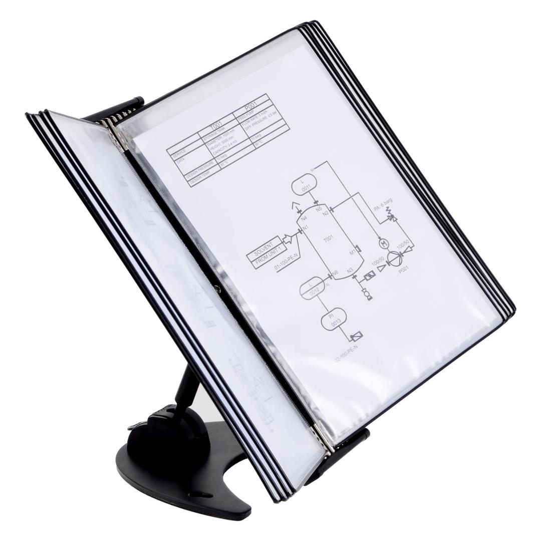 Pupitre de table djois 3D en métal noir, bras articulé, 10 poches A4 noires