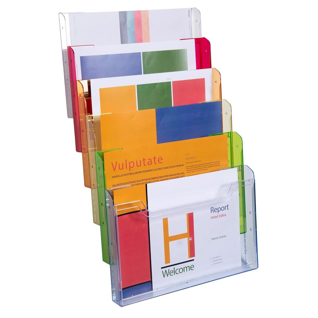 Trieur mural EXACOMPTA A4 paysage, 6 cases, arlequin, garni de brochures