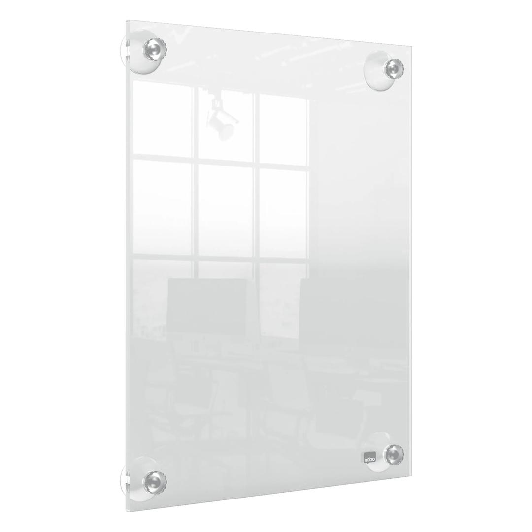 Porte affiche nobo en acrylique transparent A4 à ventouses, repositionnable