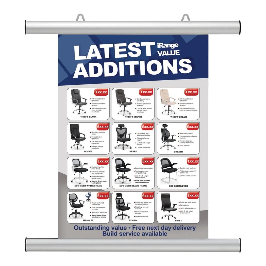 Rails de suspension FRANKEN de 120,5 cm tenant une affiche en haut et en bas