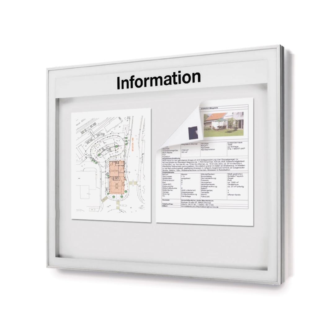 30 x 20 mm, noire, distributeur de 45 Pastille magnétique adhésive Takkis en distributeur MAGNETOPLAN - Documents fixés par des pastilles Takkis dans une vitrine d'affichage
