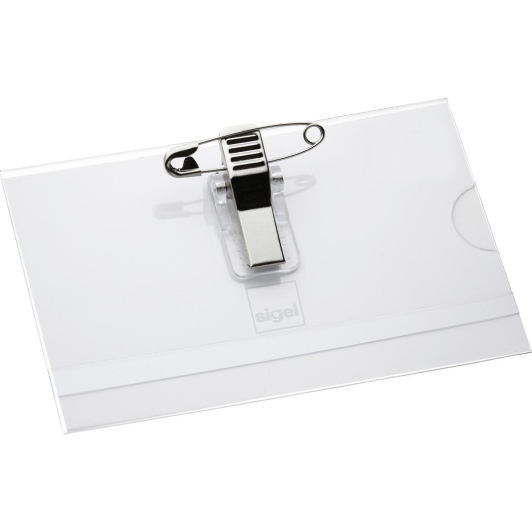 Dos du porte badge sigel : clip, épingle et encoche pour le pouce