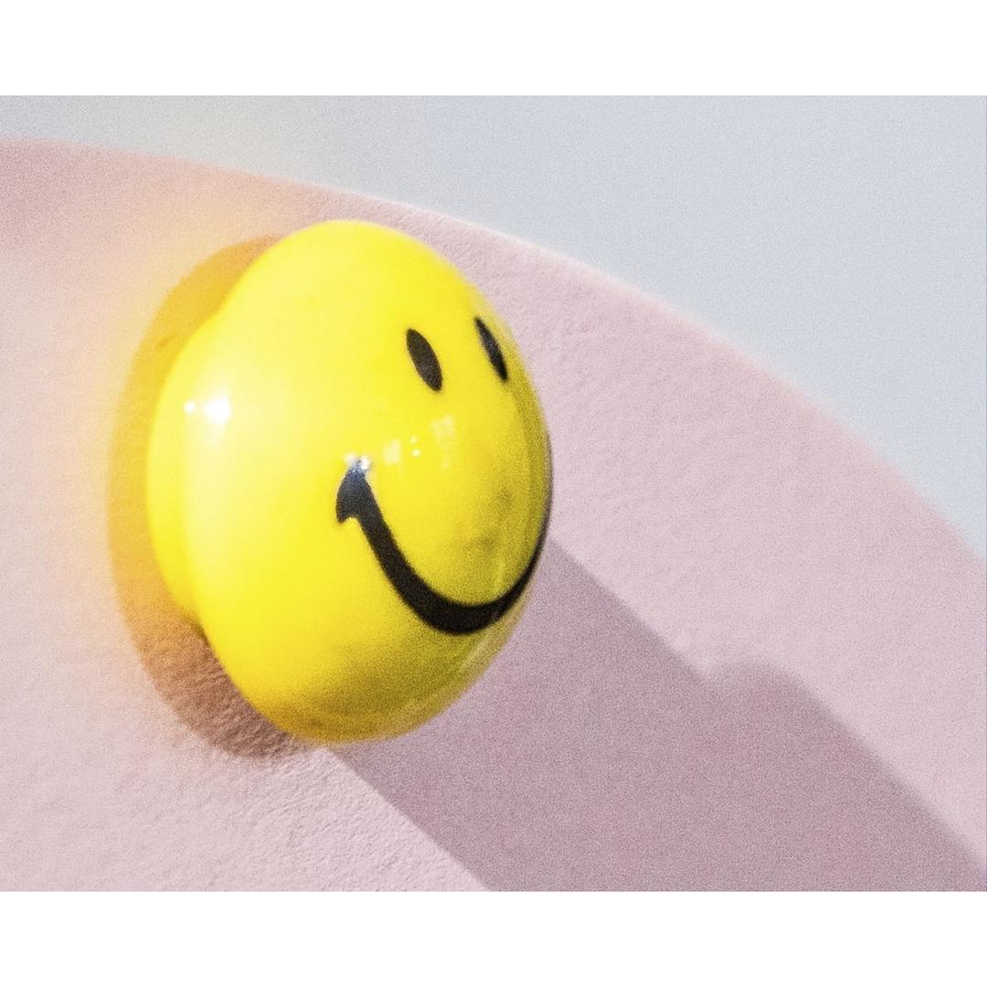 Aimant Smiley magnetoplan posé sur une feuille, gros plan