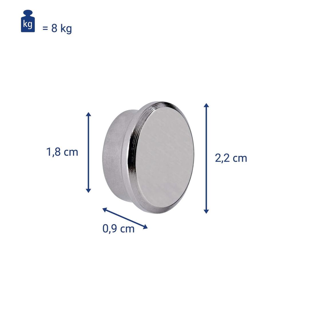 Cotes de l'aimant puissant néodyme MAUL : 22 mm de diamètre, 8 kg de force