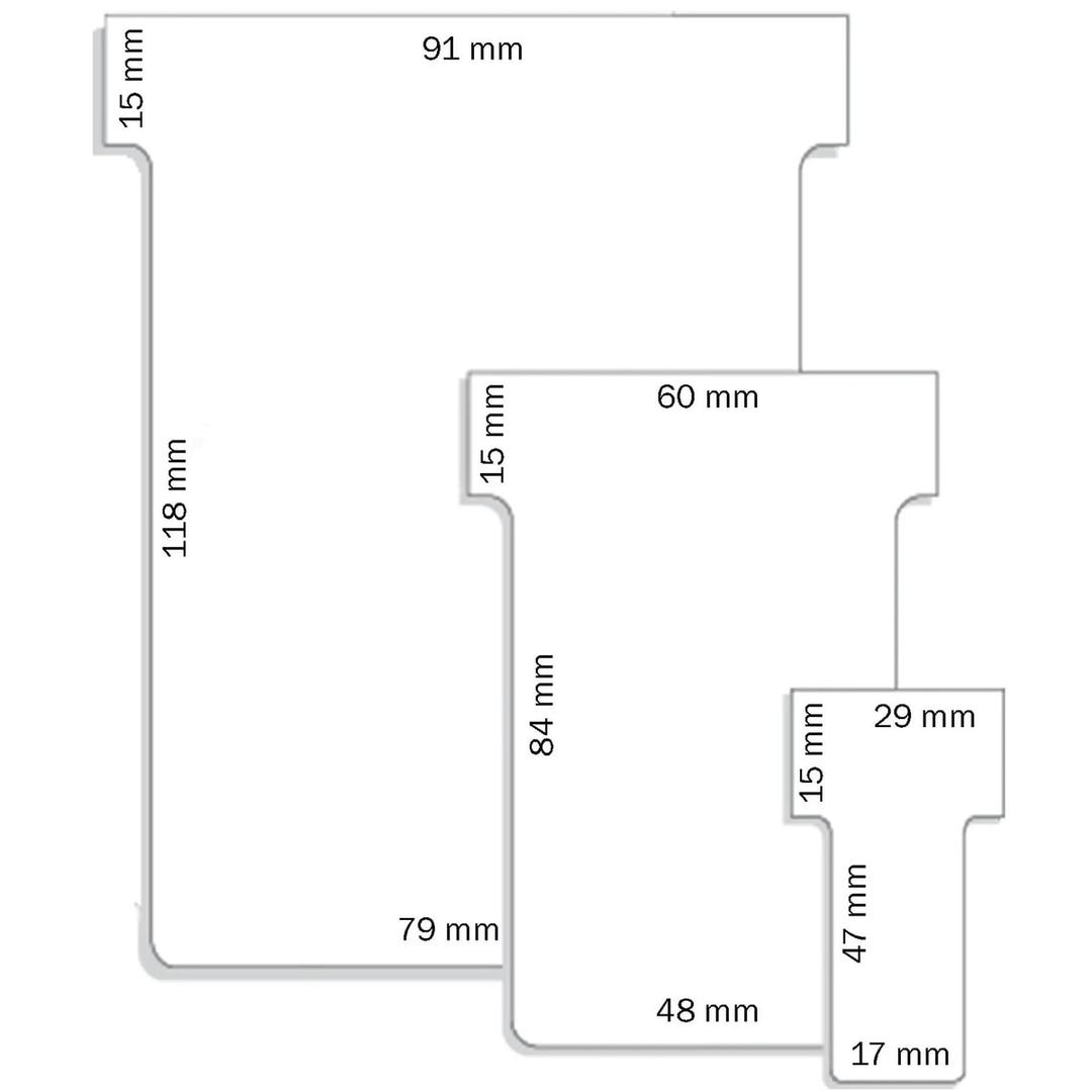 Taille 2, blanc, 60 x 84 mm, boîte de 100 Fiche T FRANKEN - Cotes des fiches T FRANKEN tailles 1, 2 et 3