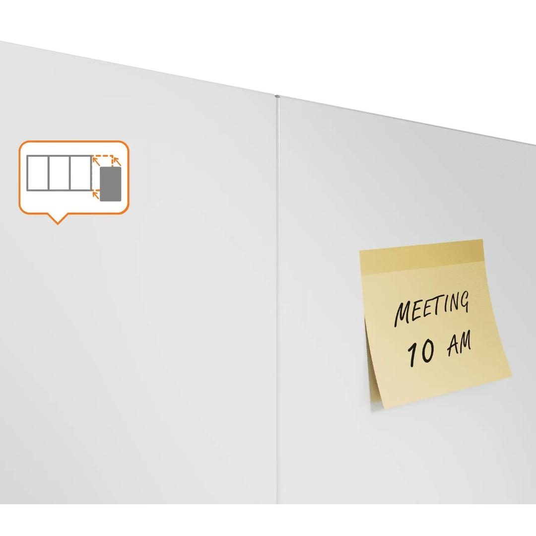 Magnétique sans cadre, 900 x 600 mm Tableau blanc Infinity NOBO - Deux tableaux blancs nobo Infinity juxtaposés, avec une note adhésive