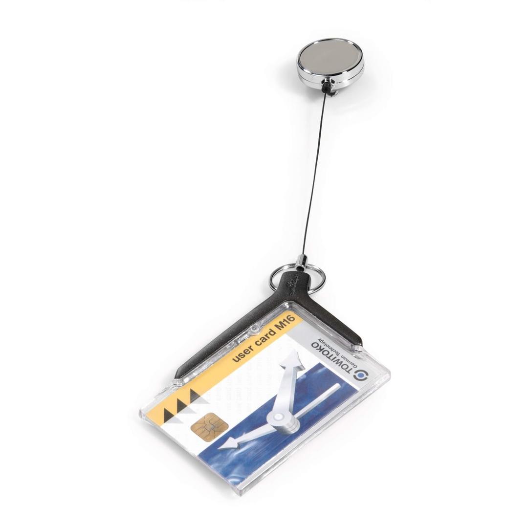 Porte badge DE LUXE DURABLE avec enrouleur chromé et une carte