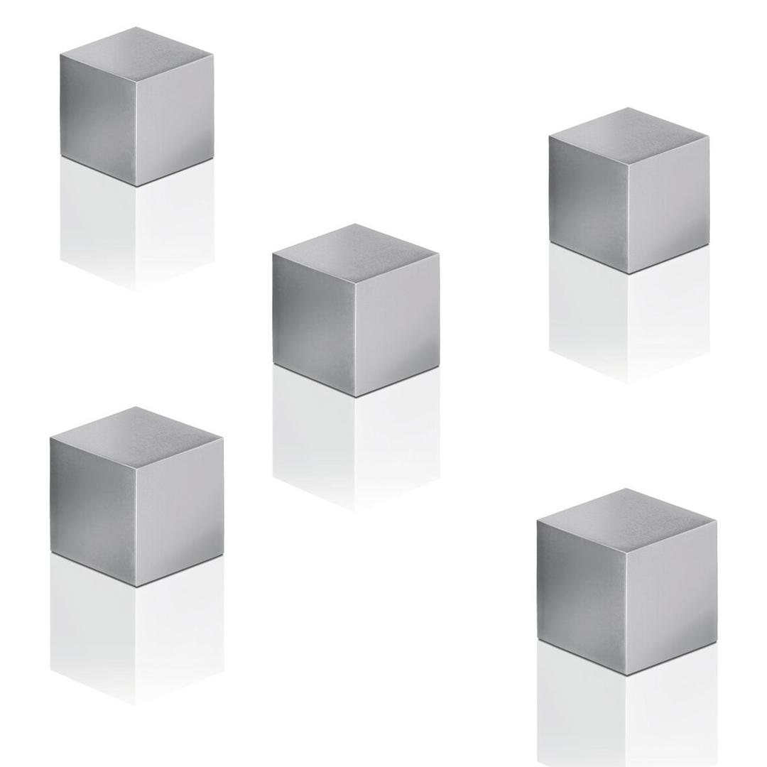 Cinq aimants néodyme cubes SuperDym sigel en aluminium anodisé gris argent