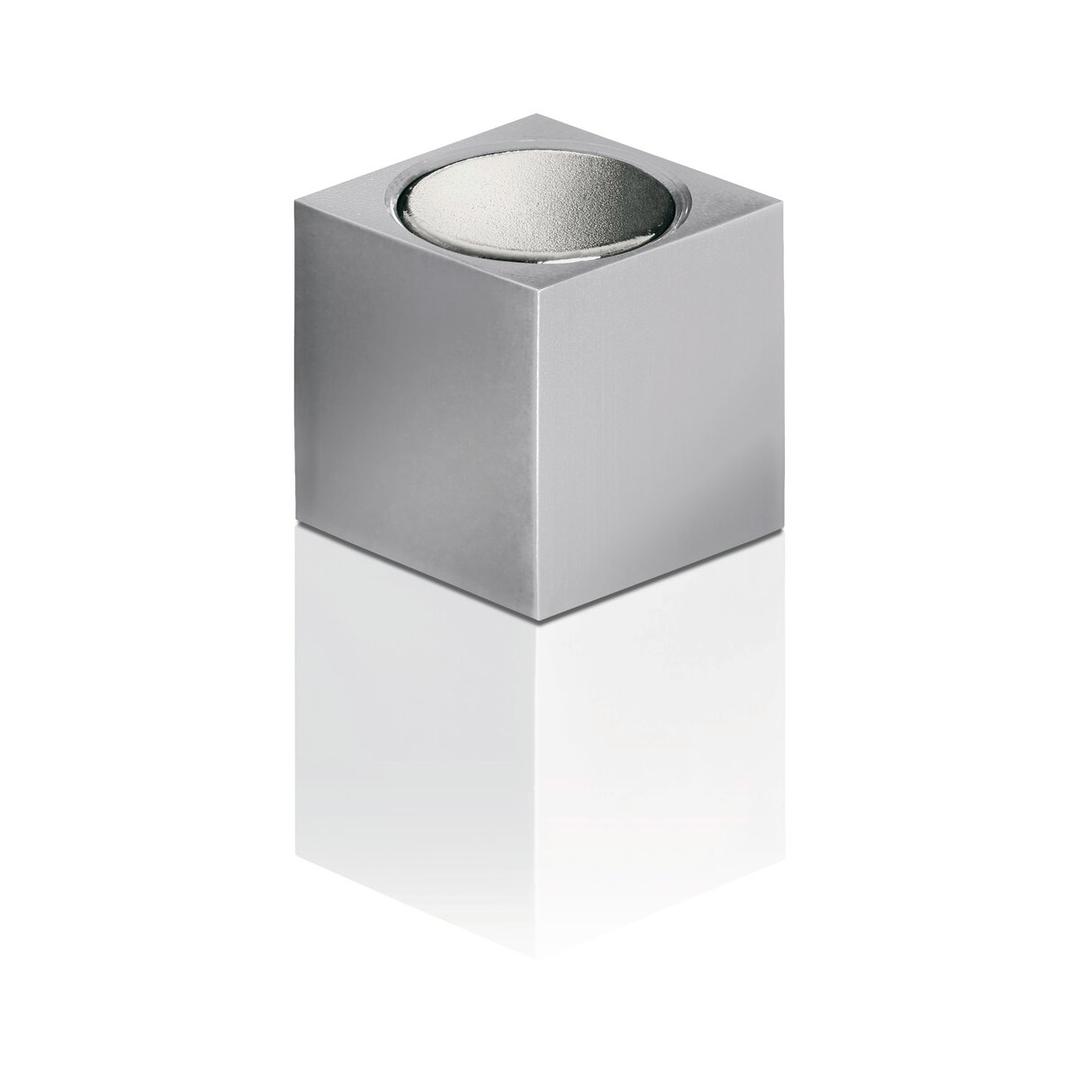 Vue en coupe de l'aimant cube SuperDym : aimant néodyme dans son boîtier en aluminium