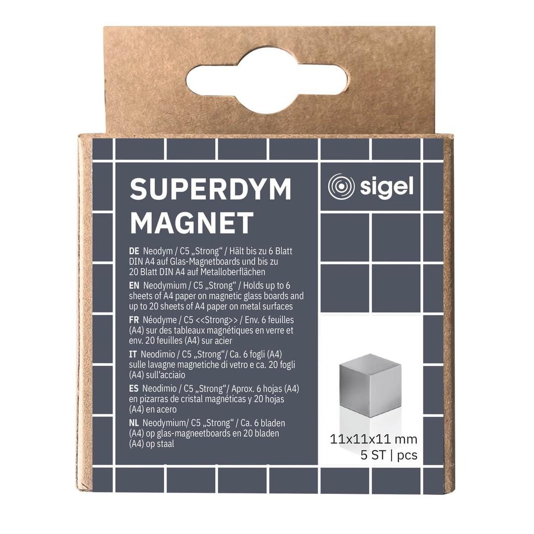 Boîte de 5 aimants néodyme cubes SuperDym aluminium sigel