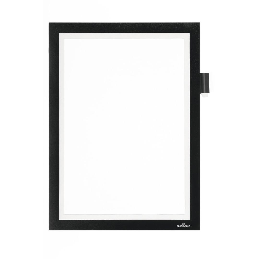 Cadre adhésif DURABLE DURAFRAME NOTE A4 noir, vide, avec son porte-stylo