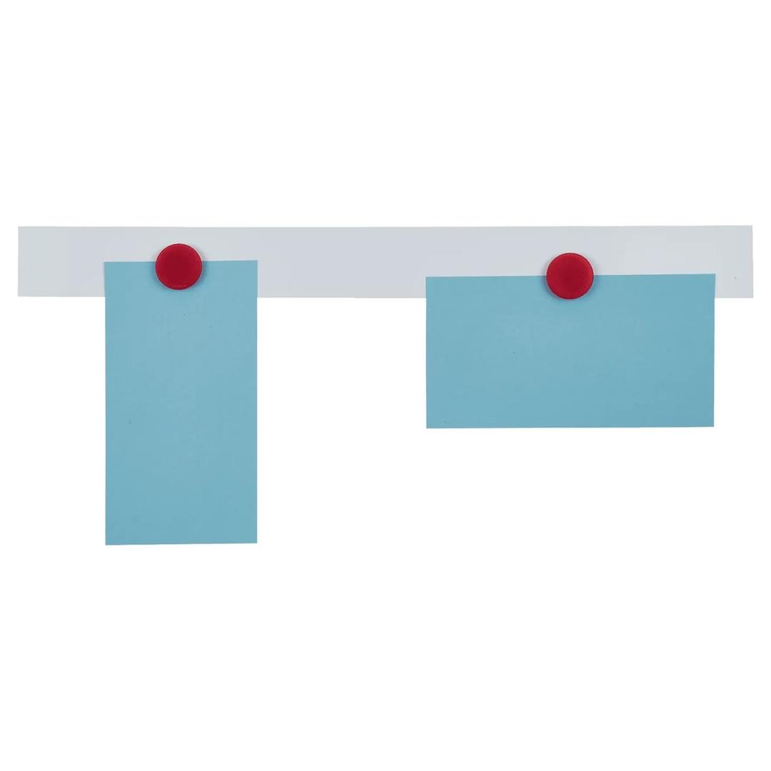 Barrette porte-aimants FRANKEN blanche tenant deux fiches avec des aimants rouges
