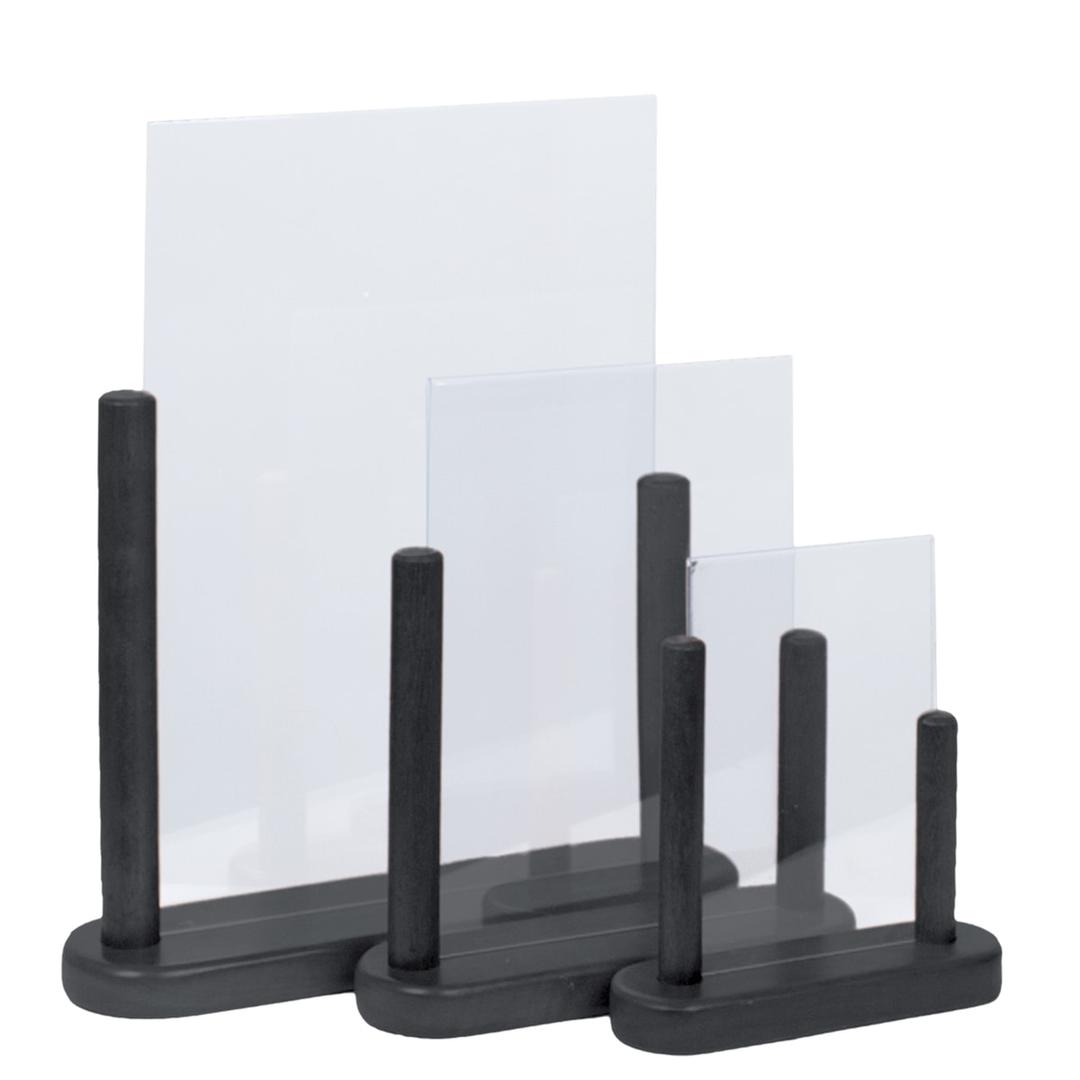 Présentoir de table Securit à socle en bois noir, A4 portrait, les trois formats