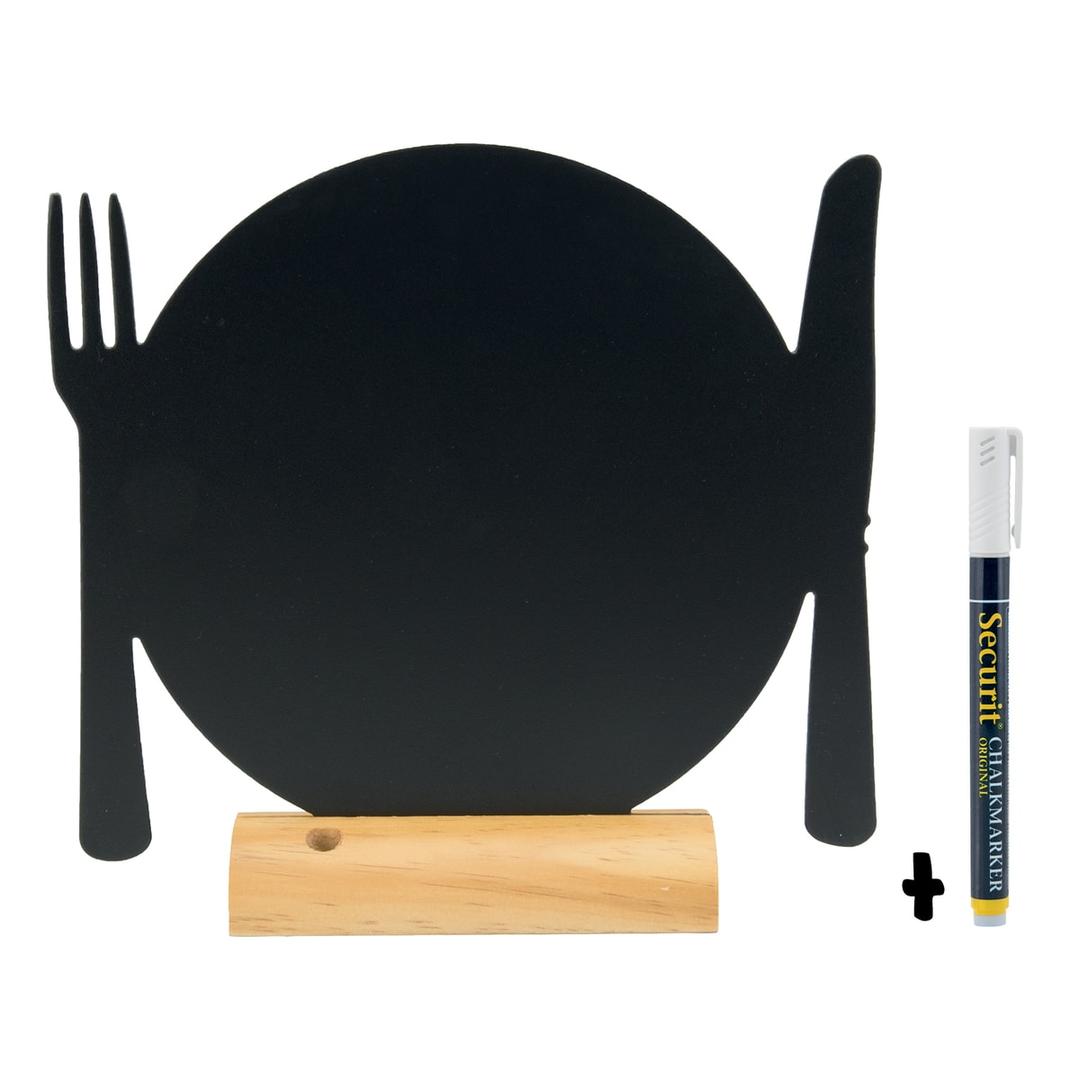 Ardoise de table silhouette assiette Securit, avec son feutre-craie