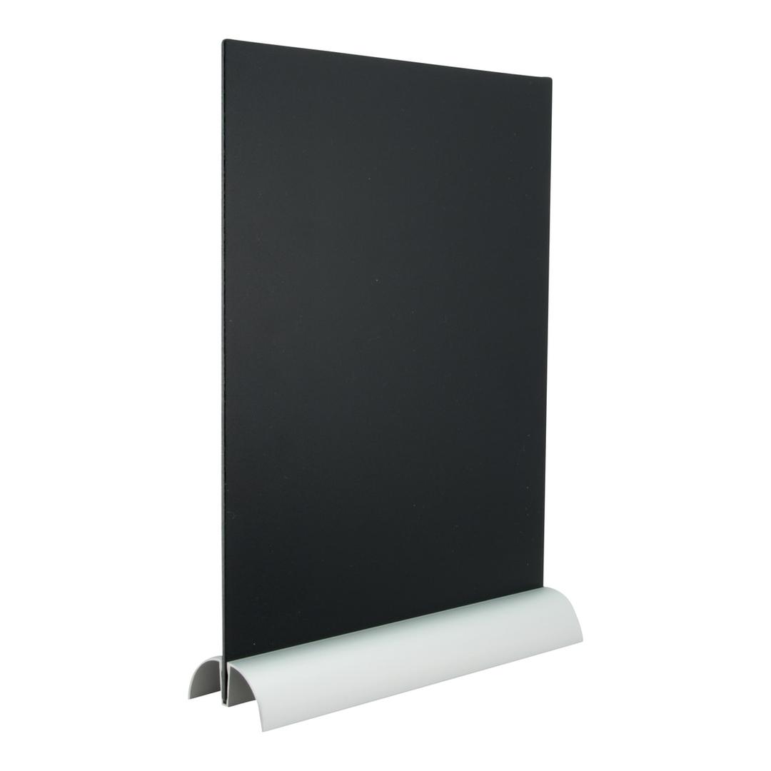 Ardoise de table à socle aluminium Securit, de trois-quarts