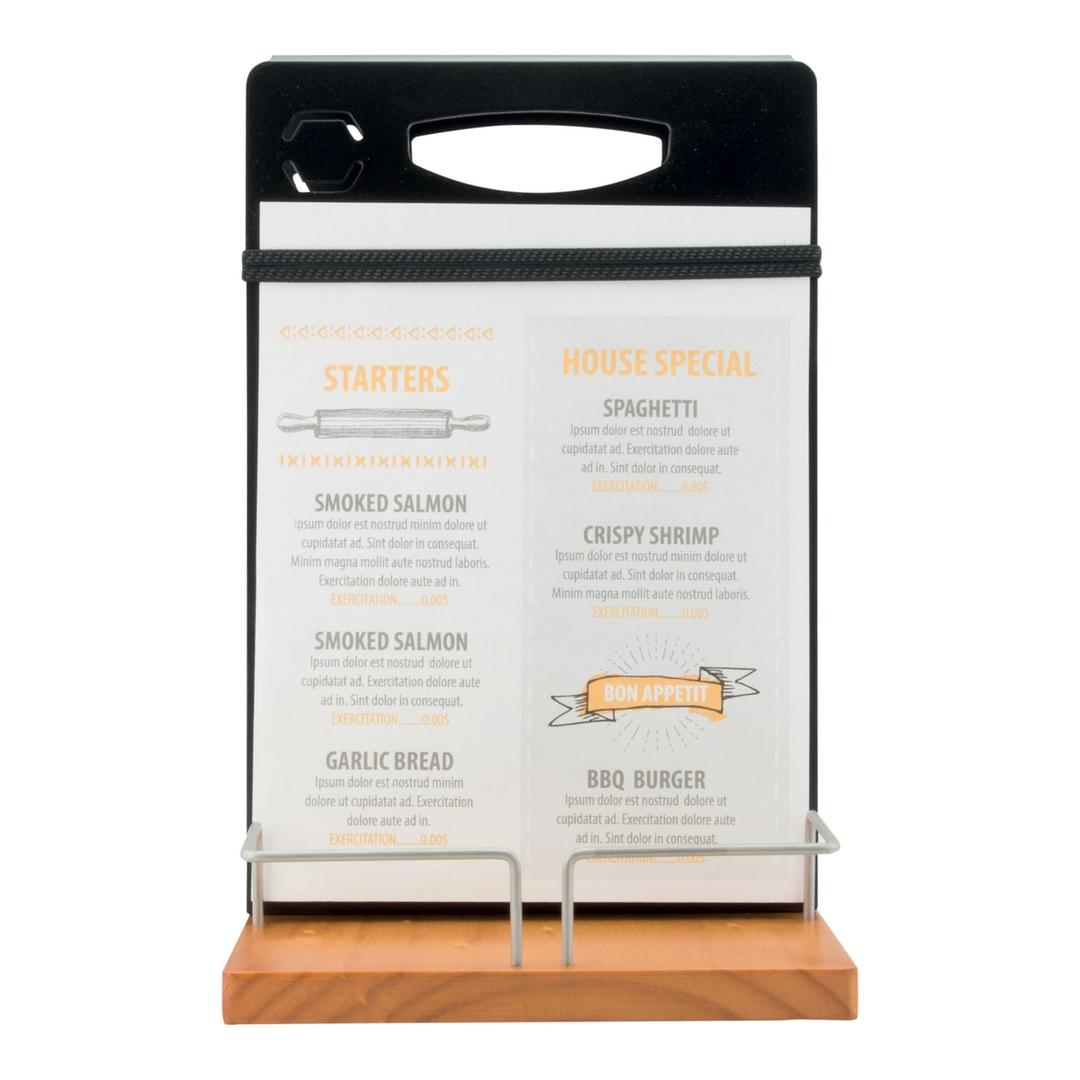 Porte-menu de table TABLE CADDY Securit, menu glissé sous la bande élastique