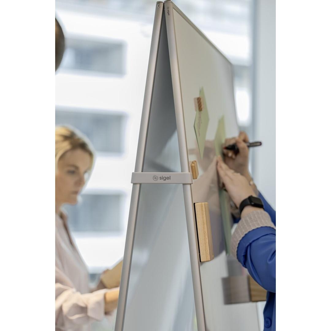 Double face, 900 x 1 800 mm, cadre argent Tableau blanc mobile Meet up SIGEL - Pince de tente reliant deux tableaux Meet up sigel