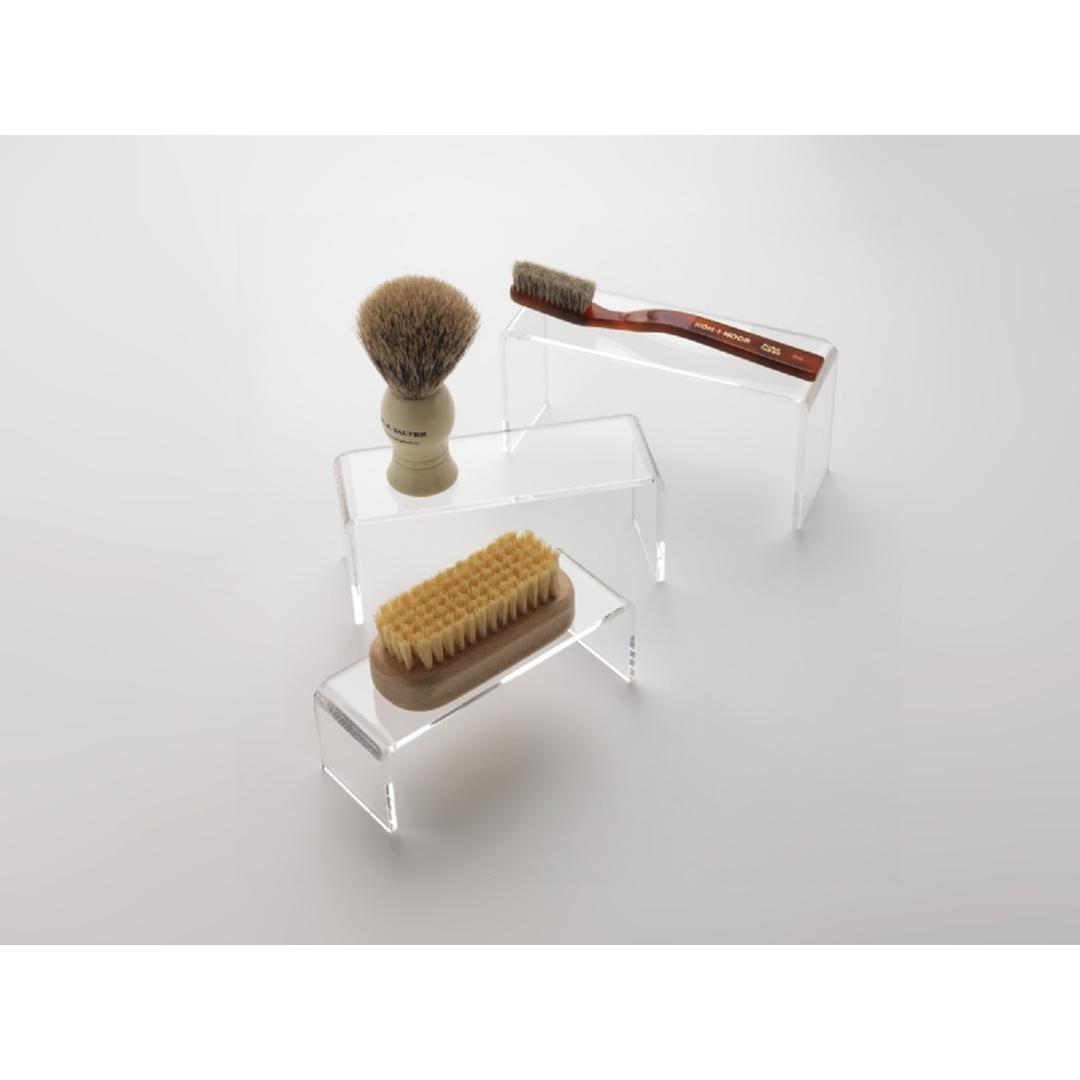 set de 3 : 130, 140 et 150 mm de long, transparent Podium rectangulaire en acrylique DEFLECTO - Podiums rectangulaires en acrylique deflecto, 3 tailles emboîtables, sous des brosses