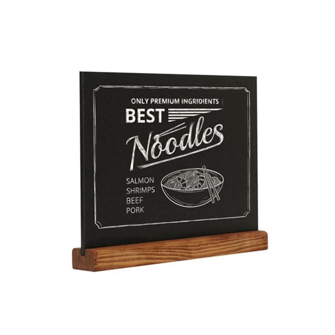 Ardoise de table EUROPEL A4 paysage, pied bois naturel, avec un menu écrit