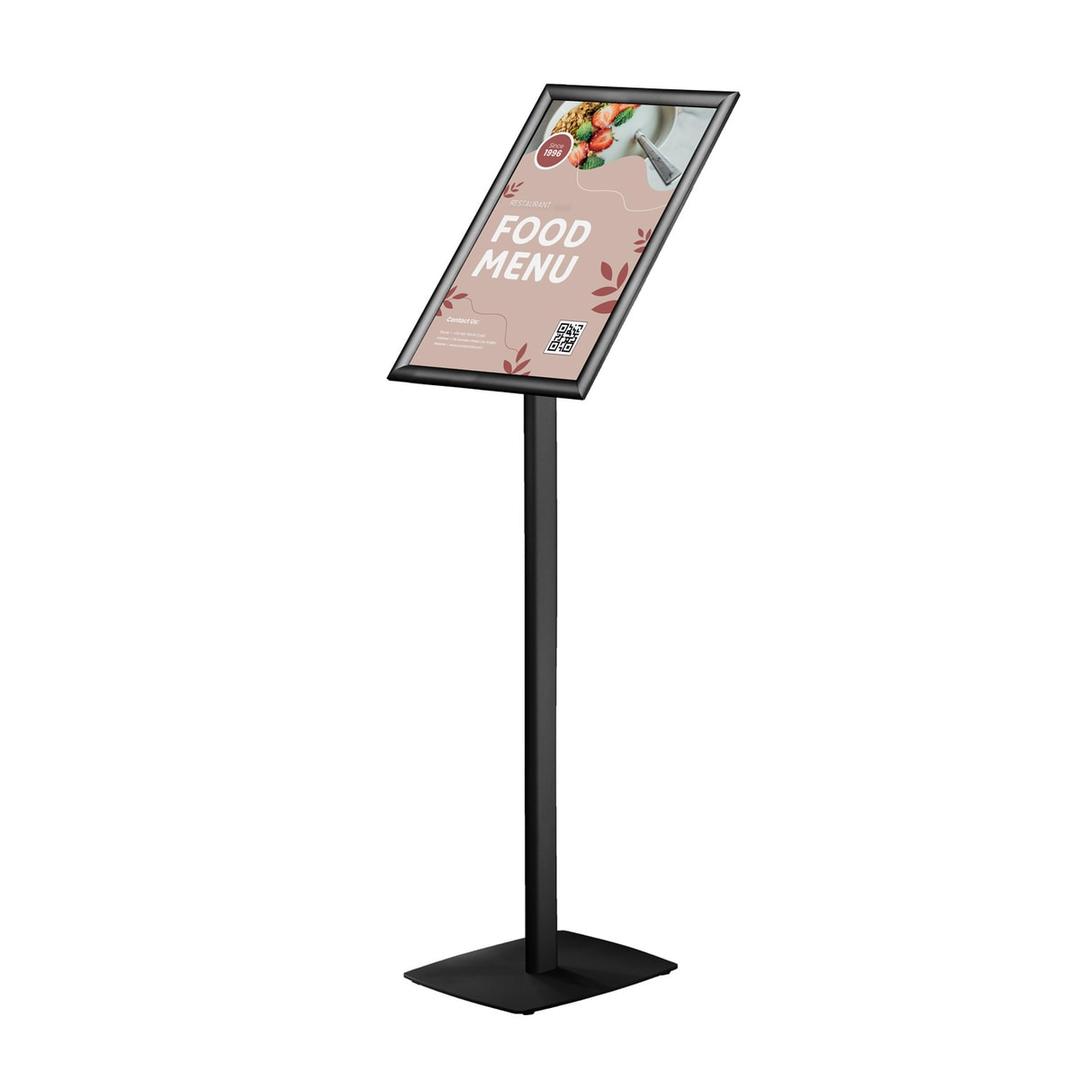 Porte affiche sur pied EUROPEL Premium A3 noir, cadre clipsable incliné, socle en acier