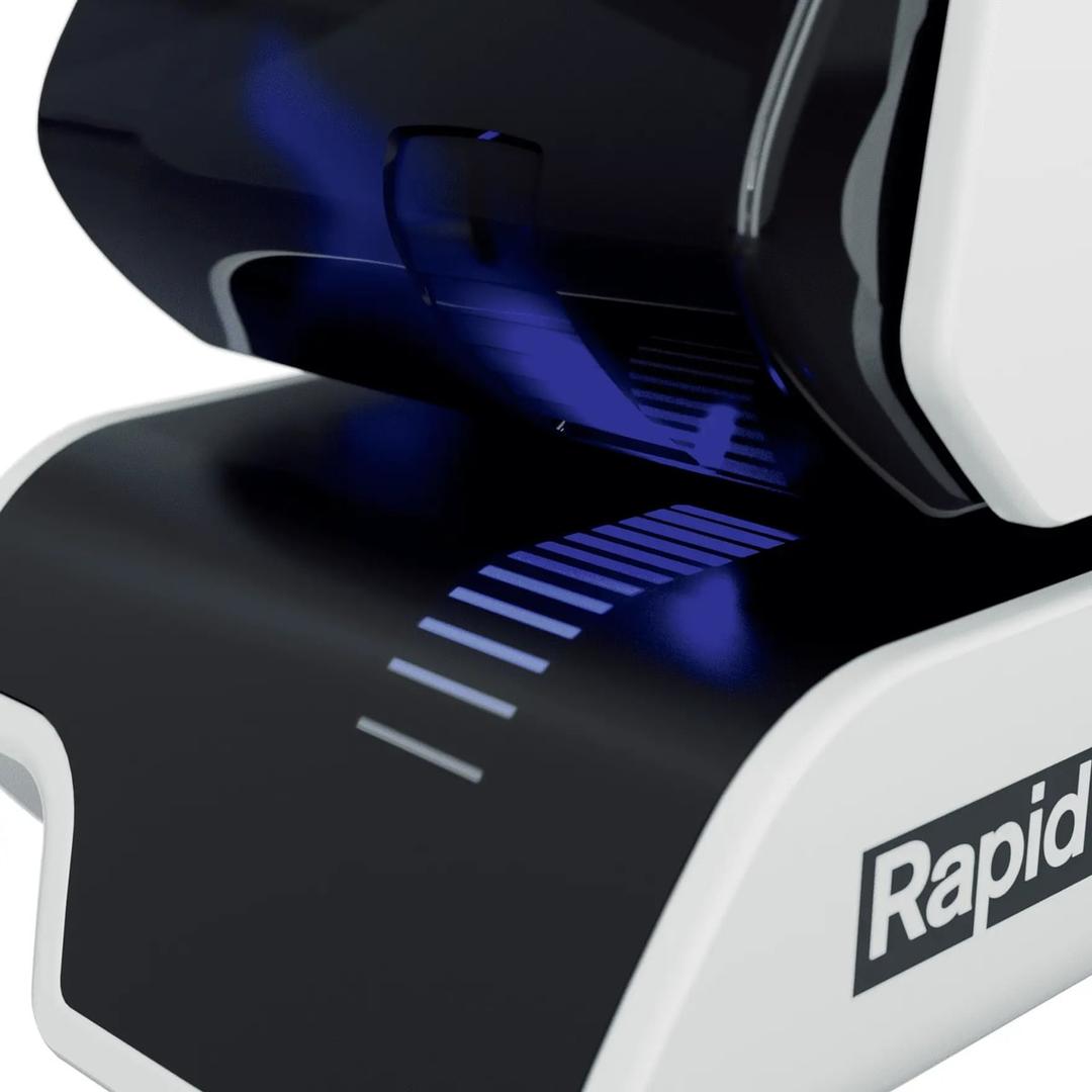 Guidage lumineux à DEL de l'agrafeuse électrique Rapid Supreme 5025E blanche.