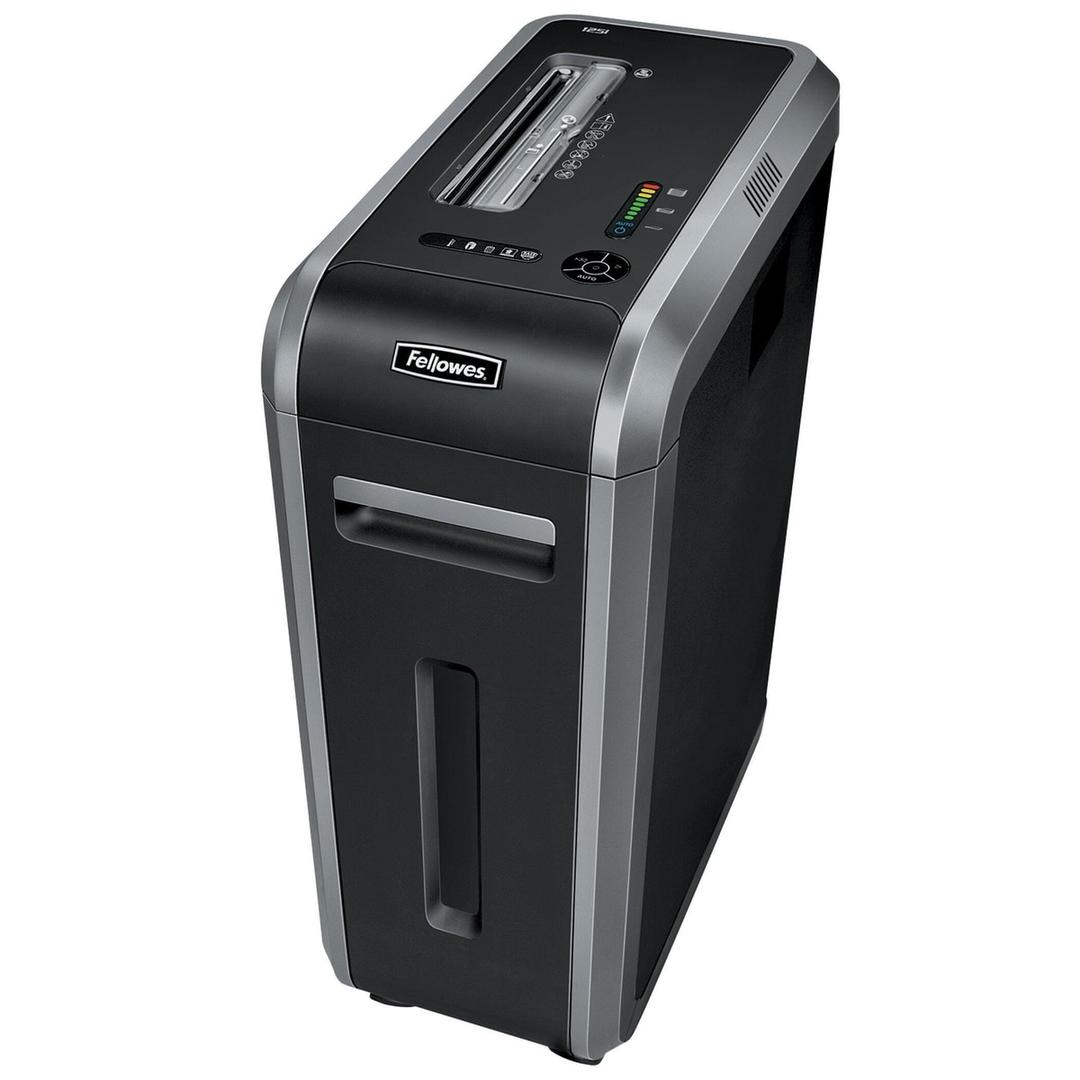 Dessus du destructeur de documents Fellowes Powershred 125i, avec la fente d'insertion et le panneau de commande