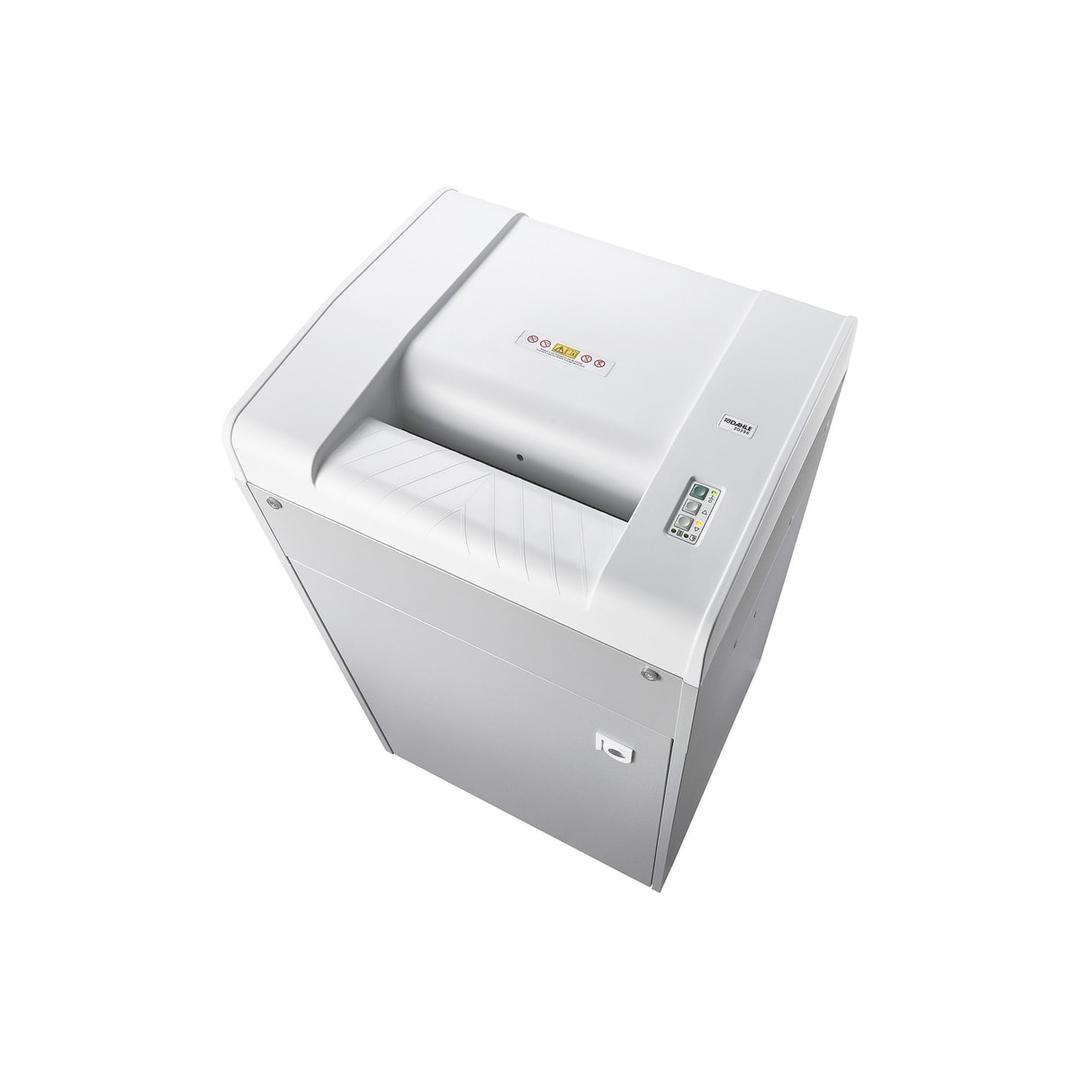 Vue de trois quarts du destructeur de documents DAHLE 419 Professional 3,9 x 40 mm, capot et panneau de commande