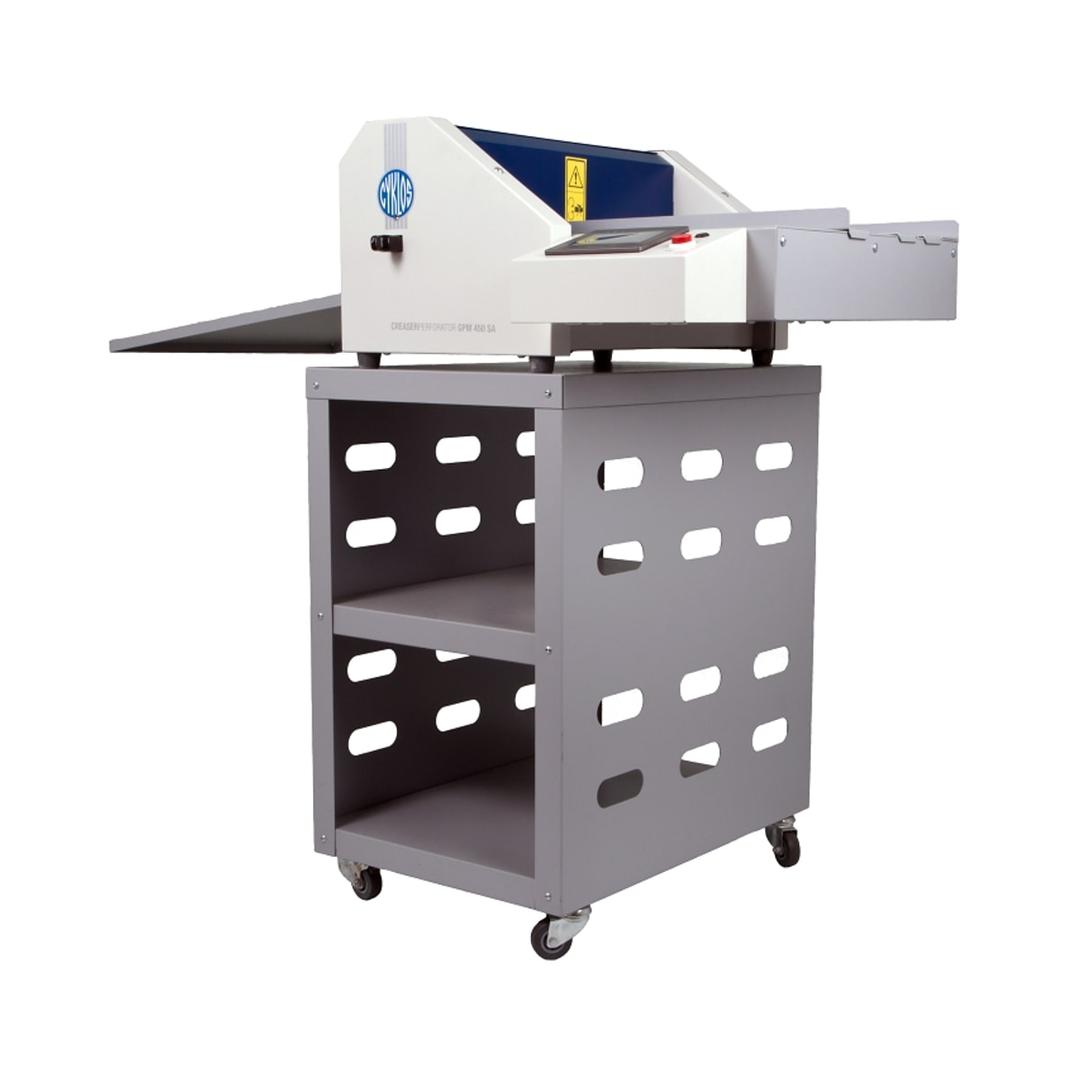 Raineuse micro-perforatrice semi-automatique 450 mm GPM 450 SA CYKLOS - Raineuse Cyklos GPM 450 SA posée sur la table mobile MB 70