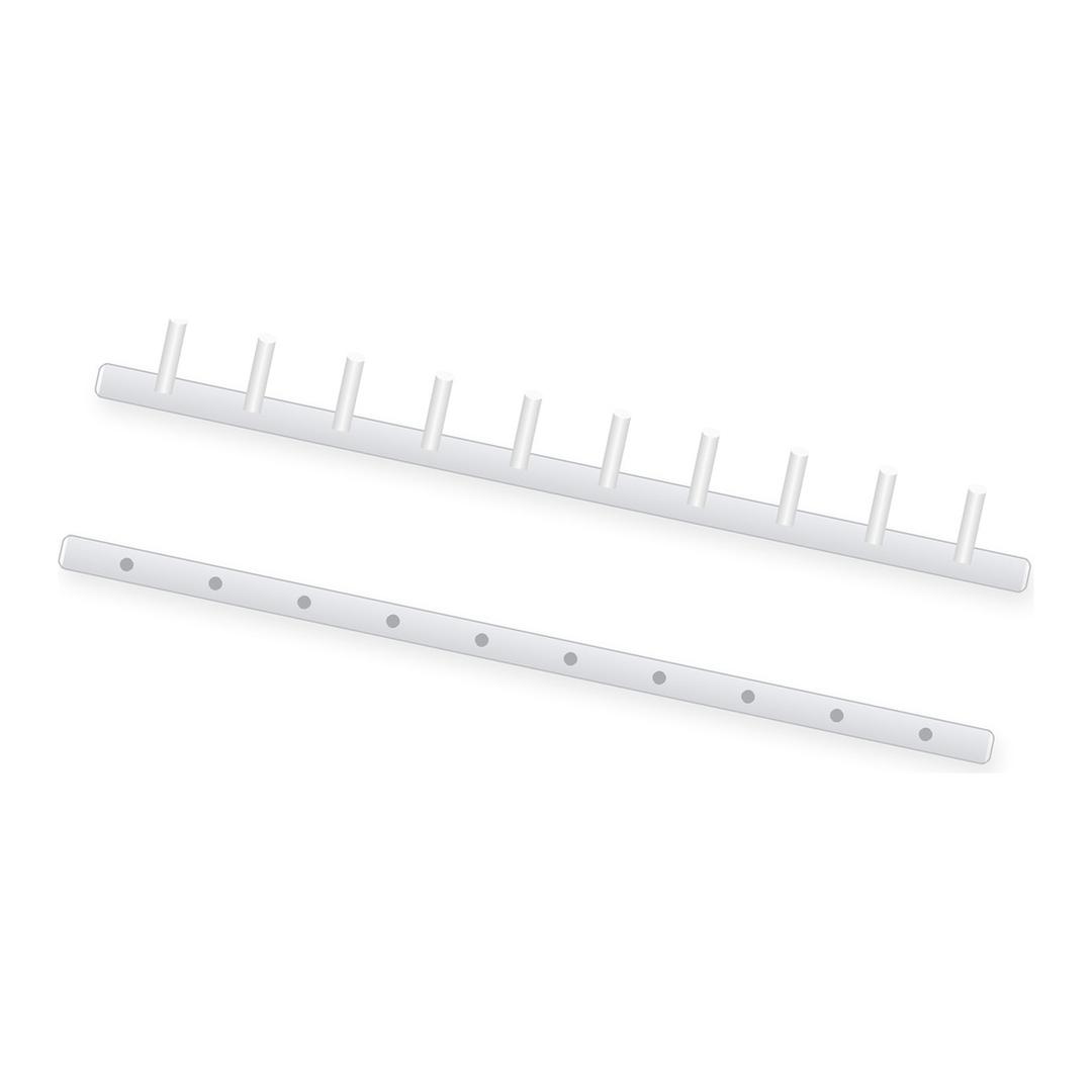 Peigne de reliure thermosoudé A4 Peignes thermosoudés 25 mm A4 blancs FALCON K - Peigne thermosoudé Falcon K 25 mm A4 blanc : baguette à 10 picots et contre-baguette, illustration