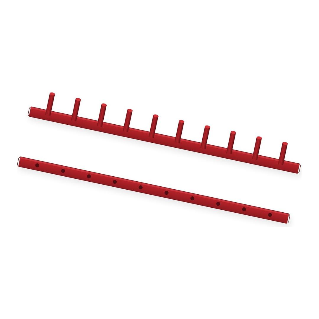 Peigne de reliure thermosoudé A4 Peignes thermosoudés 25 mm A4 rouges FALCON K - Peigne thermosoudé Falcon K 25 mm A4 rouge : baguette à 10 picots et contre-baguette, illustration