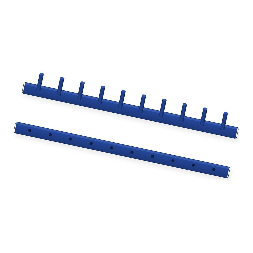 Peigne de reliure thermosoudé A4 Peignes thermosoudés 51 mm A4 bleus FALCON K - Peigne thermosoudé Falcon K 51 mm A4 bleu : baguette à 10 picots et contre-baguette, illustration