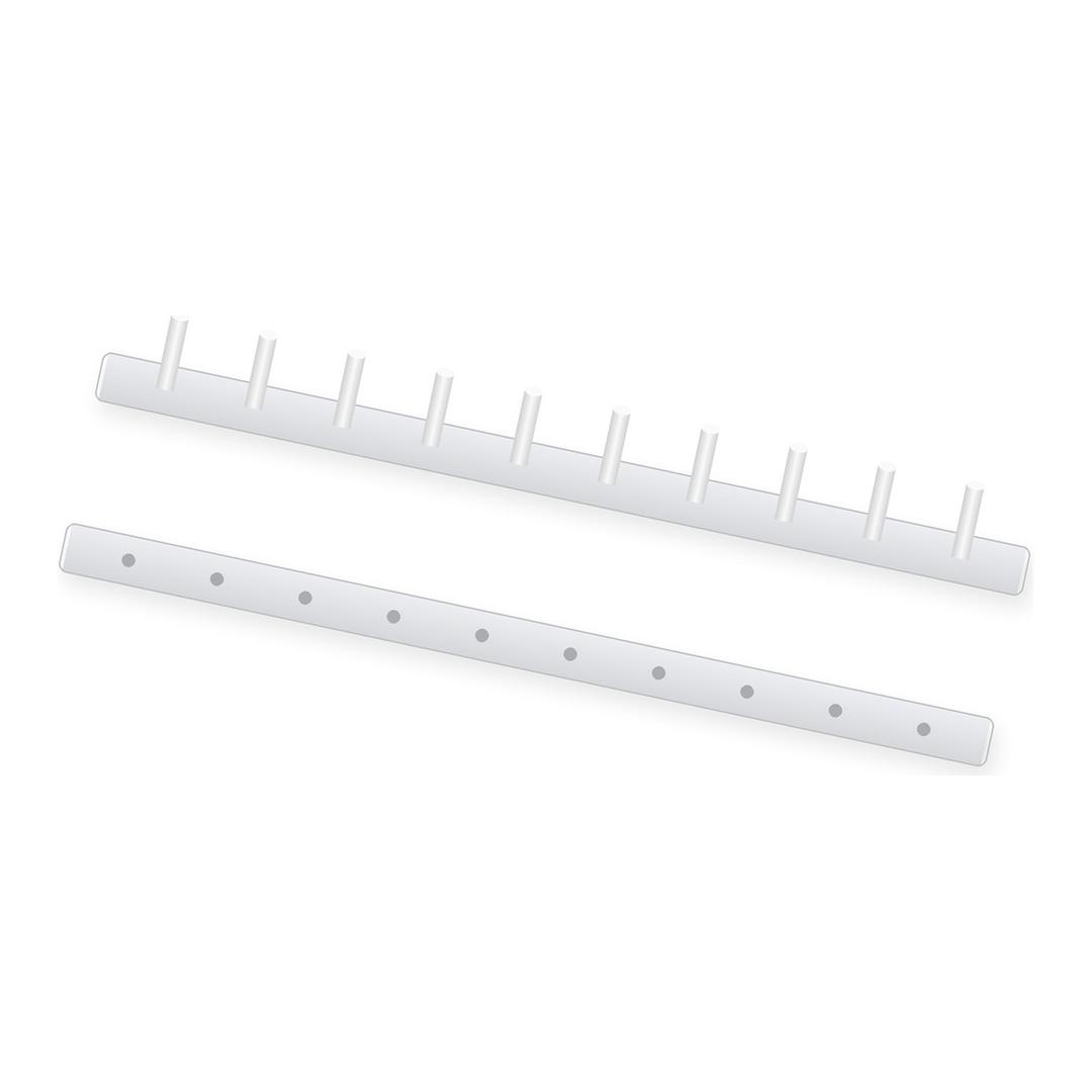 Peigne de reliure thermosoudé A4 Peignes thermosoudés 51 mm A4 blancs FALCON K - Peigne thermosoudé Falcon K 51 mm A4 blanc : baguette à 10 picots et contre-baguette, illustration