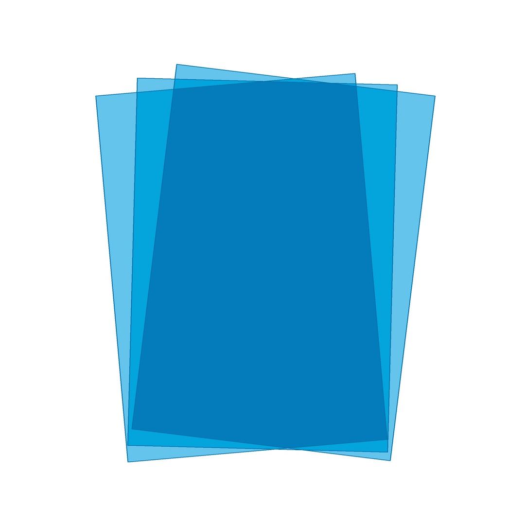 Couverture de reliure bleu A4 PVC bleu 200 microns A4 FALCON K — Couvertures PVC bleues A4 Falcon K 200 microns, trois feuilles translucides superposées