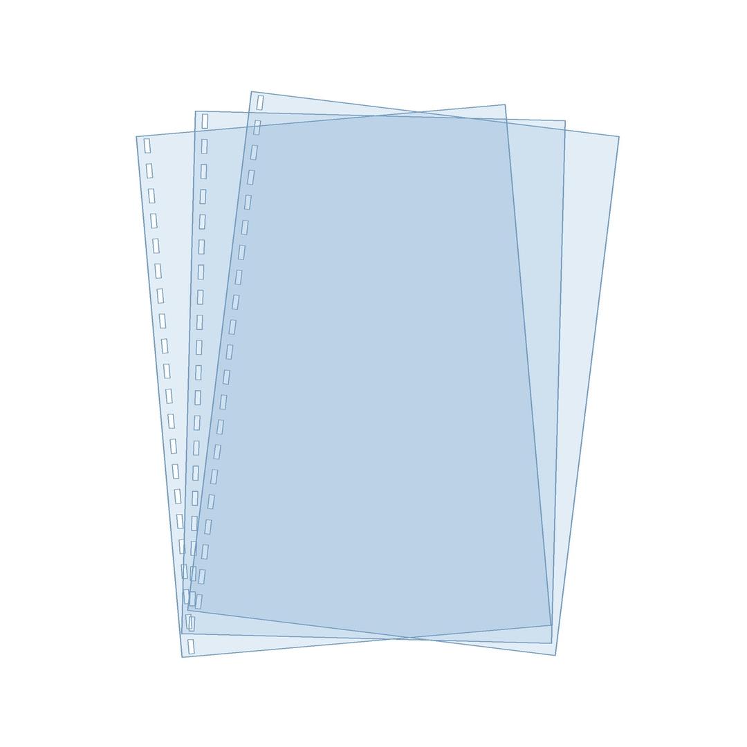 Couverture de reliure perforée A4 PVC 200 microns A4, 21 trous rectangulaires FALCON K — Couvertures PVC transparentes A4 Falcon K 200 microns perforées 21 trous rectangulaires, trois feuilles superposées