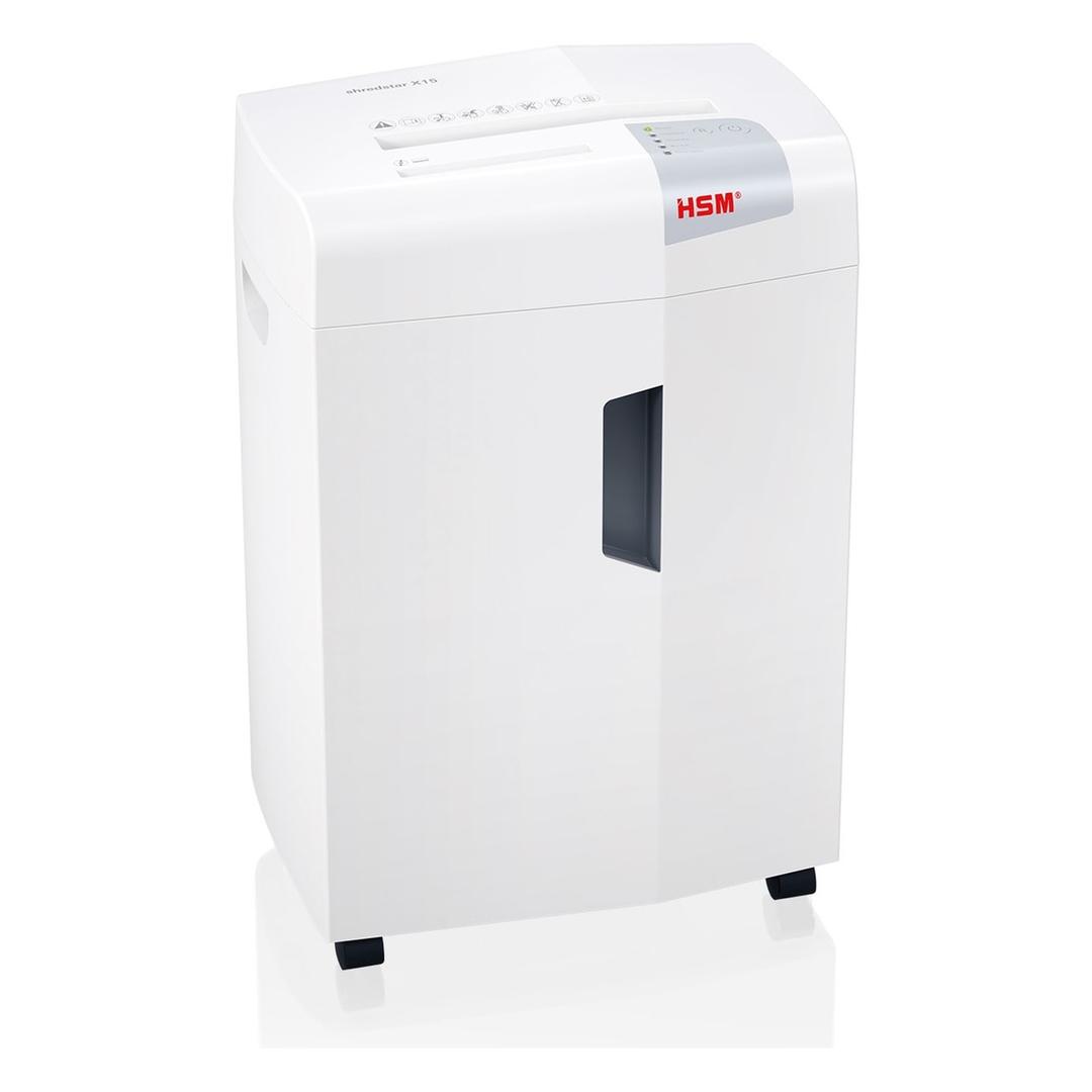 Destructeur de documents HSM shredstar X15, vu de trois quarts gauche