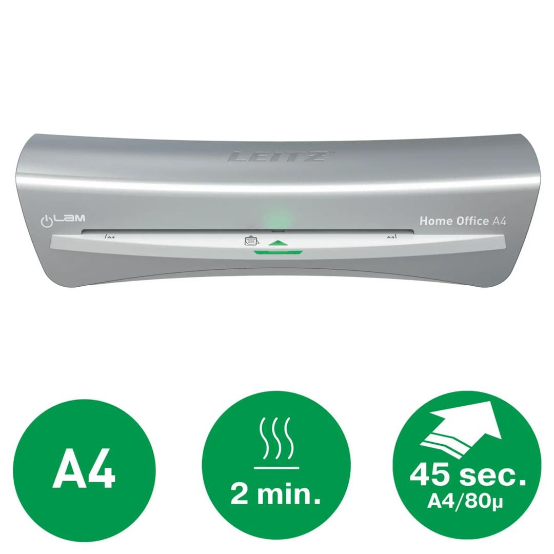 La plastifieuse à pochettes Leitz iLAM Home Office A4 : format A4, 2 minutes de chauffe, une feuille A4 en 45 secondes