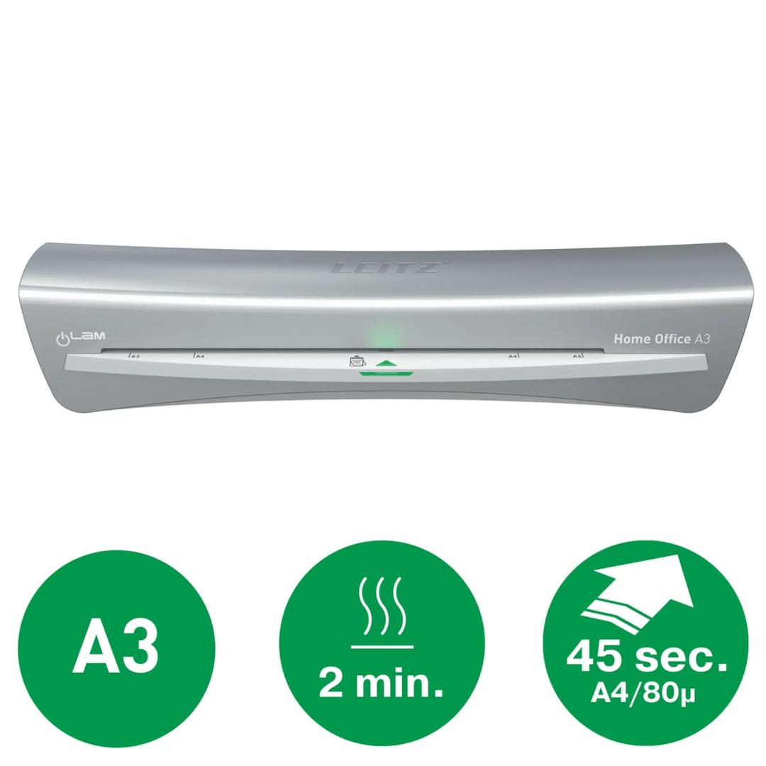 La plastifieuse à pochettes Leitz iLAM Home Office A3 : format A3, 2 minutes de chauffe, une feuille A4 en 45 secondes