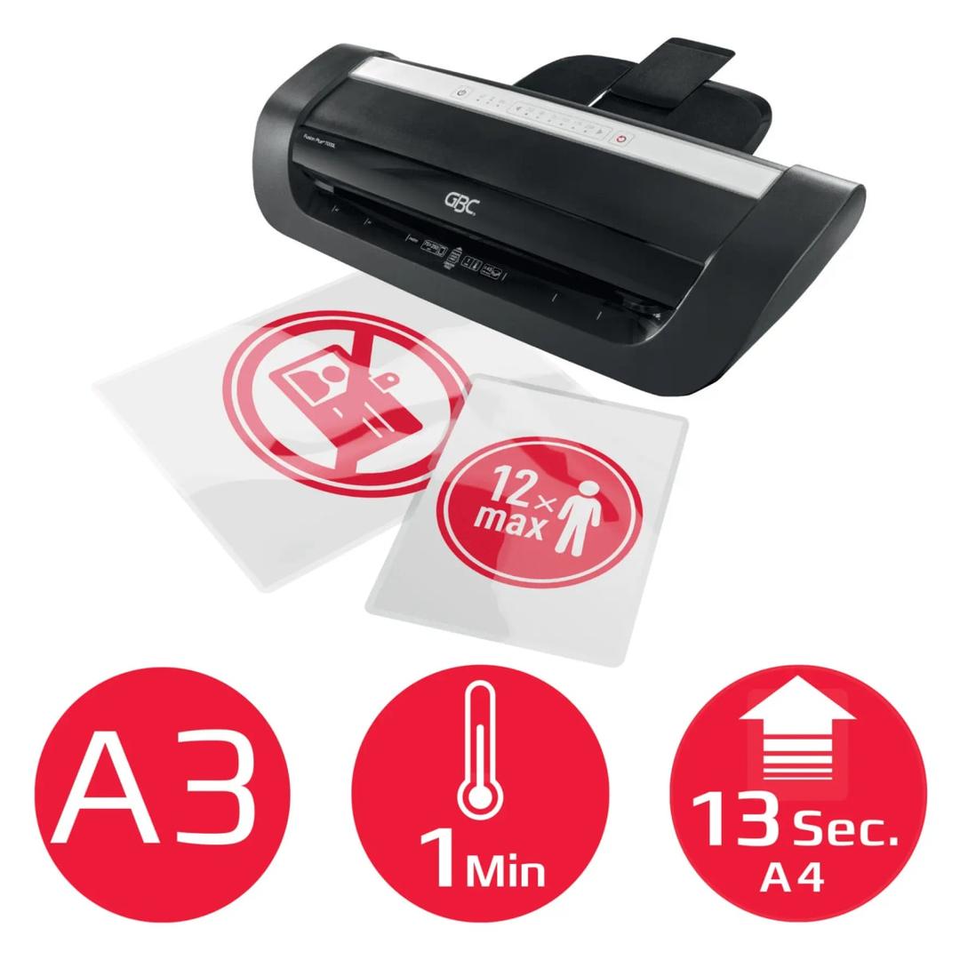 Plastifieuse à pochettes GBC Fusion Plus 7000L A3 : format A3, 1 minute de chauffe, A4 en 13 secondes