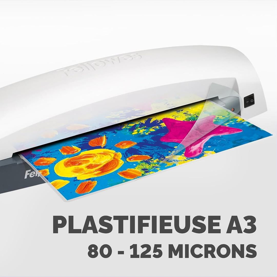Dessin coloré en sortie de la plastifieuse à pochettes Fellowes Lunar A3